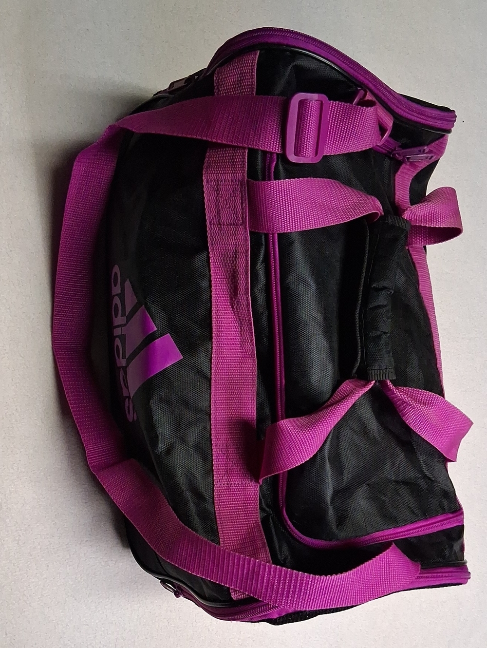 adidas Black and Magenta Travel Duffel with Bold Logo
